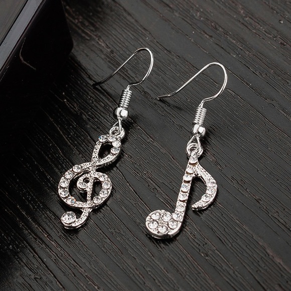 Any 2/$20! Silver Crystal Pave Musical Drop Earrings - Picture 6 of 11